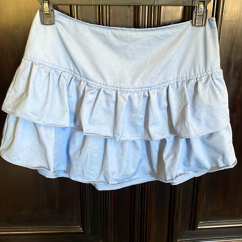 Baby blue ruffle shirt women’s medium